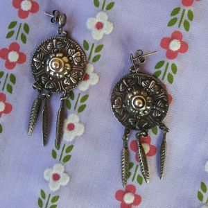 1990s Silver Dangle Earrings Navajo Butterflies